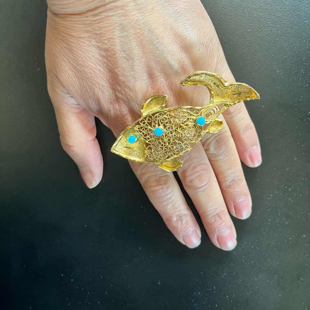 Gold Fish Statement Ring - image 1